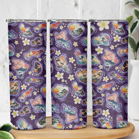 Hawaii Islands Map Design with Japanese Landscape Skinny Tumbler Hawaiian Japan Fusion Art Purple Color