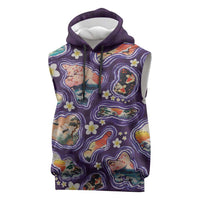 Hawaii Islands Map Design with Japanese Landscape Sleeveless Hoodie Hawaiian Japan Fusion Art Purple Color LT03 Purple - Polynesian Pride