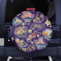 Hawaii Islands Map Design with Japanese Landscape Spare Tire Cover Hawaiian Japan Fusion Art Purple Color LT03 No hole Purple - Polynesian Pride