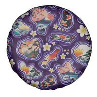 Hawaii Islands Map Design with Japanese Landscape Spare Tire Cover Hawaiian Japan Fusion Art Purple Color LT03 - Polynesian Pride