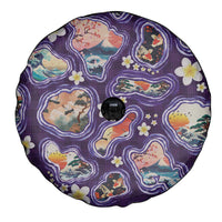 Hawaii Islands Map Design with Japanese Landscape Spare Tire Cover Hawaiian Japan Fusion Art Purple Color LT03 - Polynesian Pride