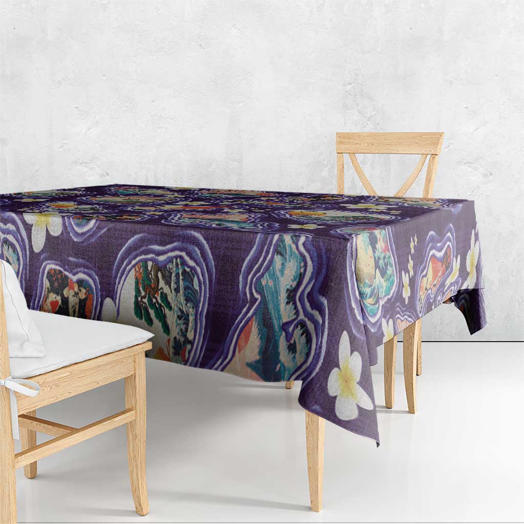 Hawaii Islands Map Design with Japanese Landscape Tablecloth Hawaiian Japan Fusion Art Purple Color