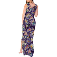 Hawaii Islands Map Design with Japanese Landscape Tank Maxi Dress Hawaiian Japan Fusion Art Purple Color LT03 - Polynesian Pride