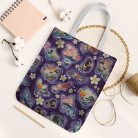 Hawaii Islands Map Design with Japanese Landscape Tote Bag Hawaiian Japan Fusion Art Purple Color LT03 White Strap One Size Purple - Polynesian Pride