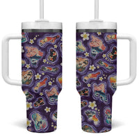 Hawaii Islands Map Design with Japanese Landscape Tumbler With Handle Hawaiian Japan Fusion Art Purple Color LT03 One Size: 40 oz Purple - Polynesian Pride