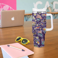 Hawaii Islands Map Design with Japanese Landscape Tumbler With Handle Hawaiian Japan Fusion Art Purple Color LT03 - Polynesian Pride
