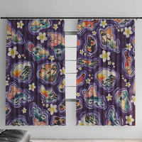 Hawaii Islands Map Design with Japanese Landscape Window Curtain Hawaiian Japan Fusion Art Purple Color