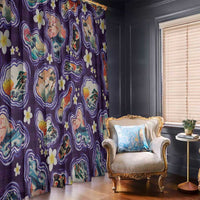 Hawaii Islands Map Design with Japanese Landscape Window Curtain Hawaiian Japan Fusion Art Purple Color