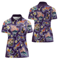 Hawaii Islands Map Design with Japanese Landscape Women Polo Shirt Hawaiian Japan Fusion Art Purple Color LT03 - Polynesian Pride