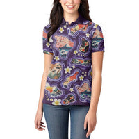 Hawaii Islands Map Design with Japanese Landscape Women Polo Shirt Hawaiian Japan Fusion Art Purple Color LT03 - Polynesian Pride