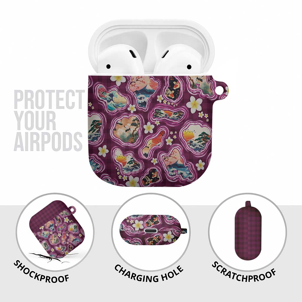 Hawaii Islands Map Design with Japanese Landscape AirPods Case Hawaiian Japan Fusion Art Pink Color