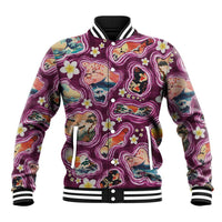 Hawaii Islands Map Design with Japanese Landscape Baseball Jacket Hawaiian Japan Fusion Art Pink Color