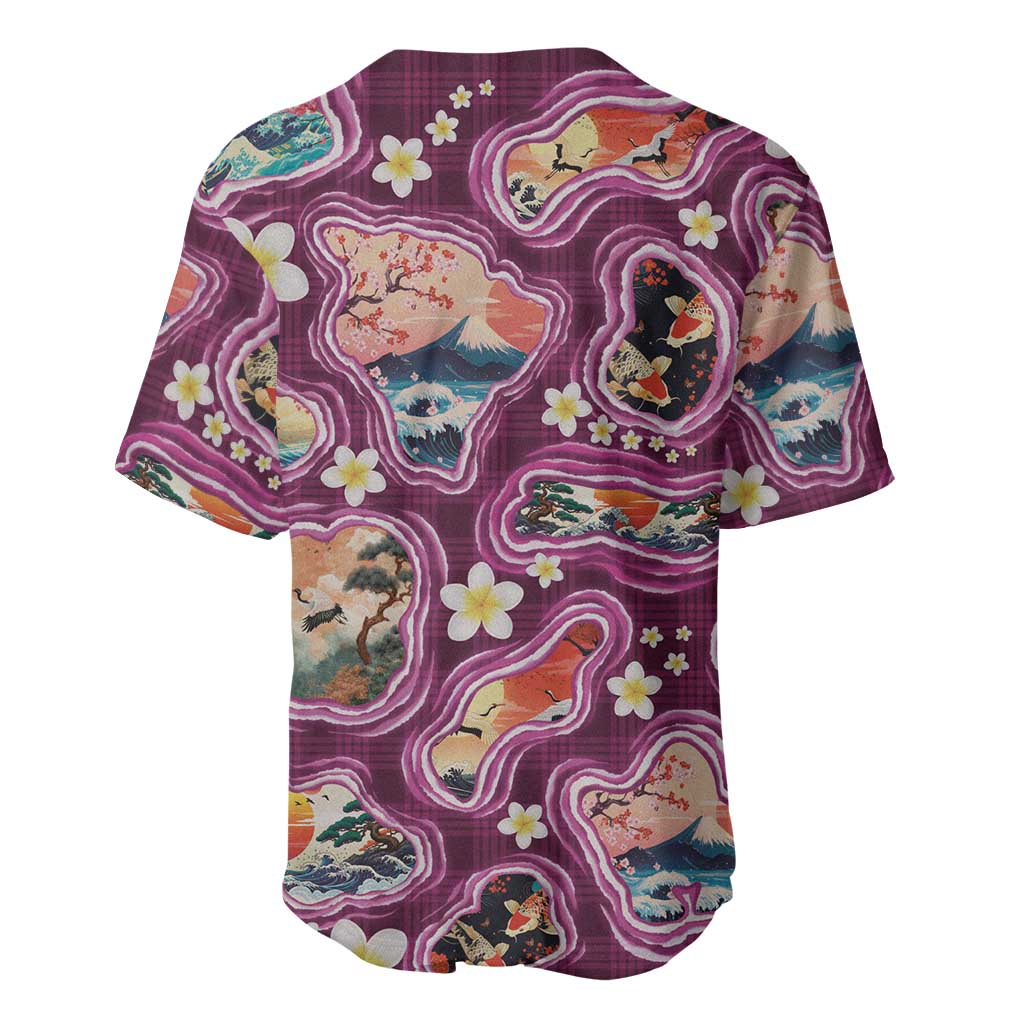 Hawaii Islands Map Design with Japanese Landscape Baseball Jersey Hawaiian Japan Fusion Art Pink Color