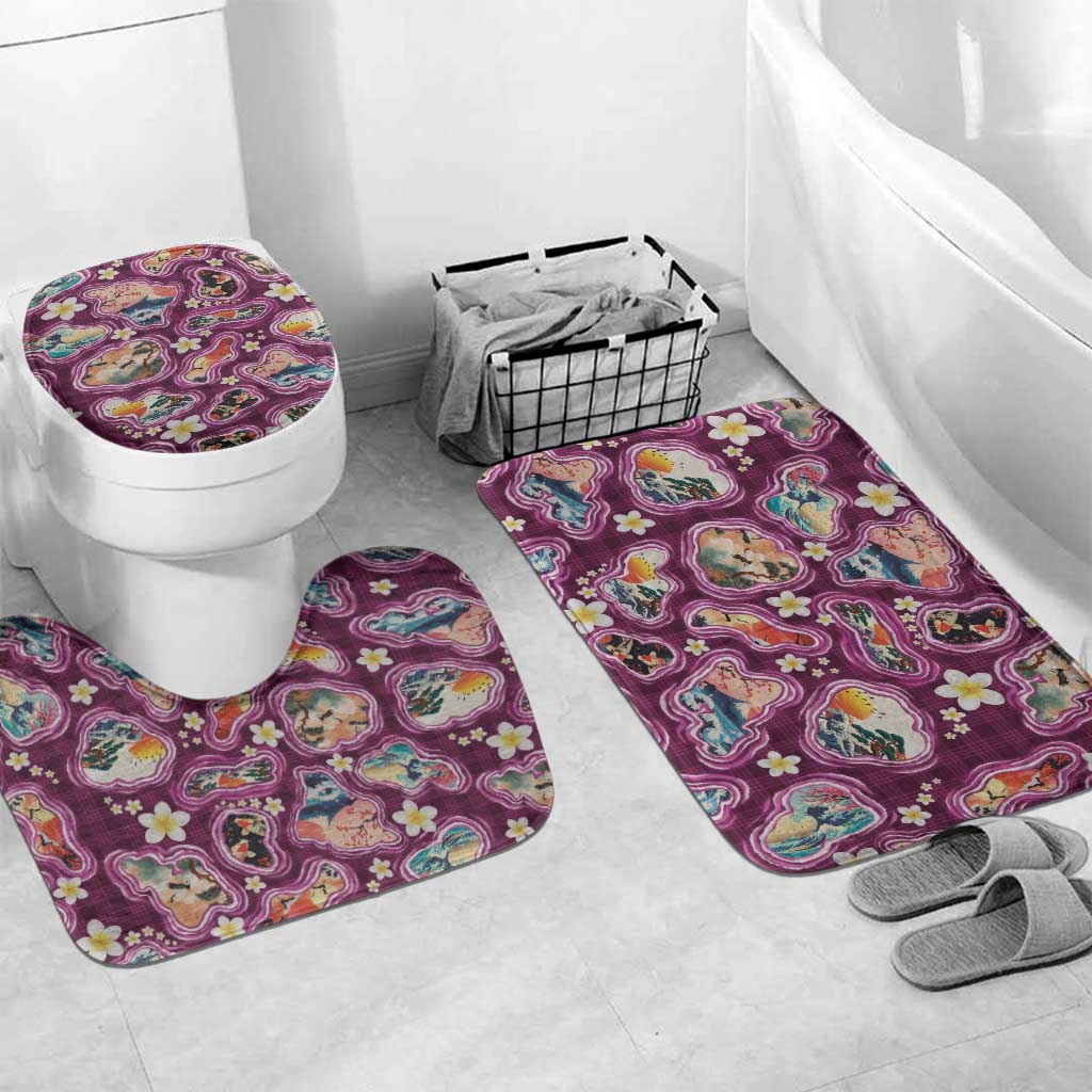 Hawaii Islands Map Design with Japanese Landscape Bathroom Set Hawaiian Japan Fusion Art Pink Color