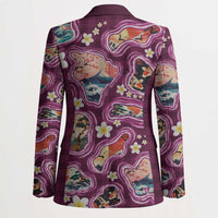 Hawaii Islands Map Design with Japanese Landscape Blazer Hawaiian Japan Fusion Art Pink Color