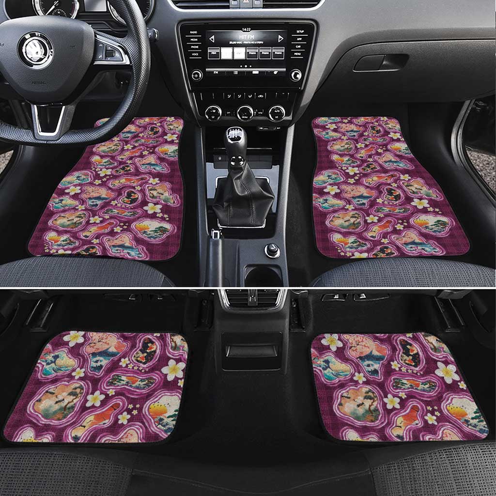 Hawaii Islands Map Design with Japanese Landscape Car Mats Hawaiian Japan Fusion Art Pink Color