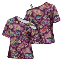 Hawaii Islands Map Design with Japanese Landscape Cross Shoulder Shirt Hawaiian Japan Fusion Art Pink Color LT03 - Polynesian Pride