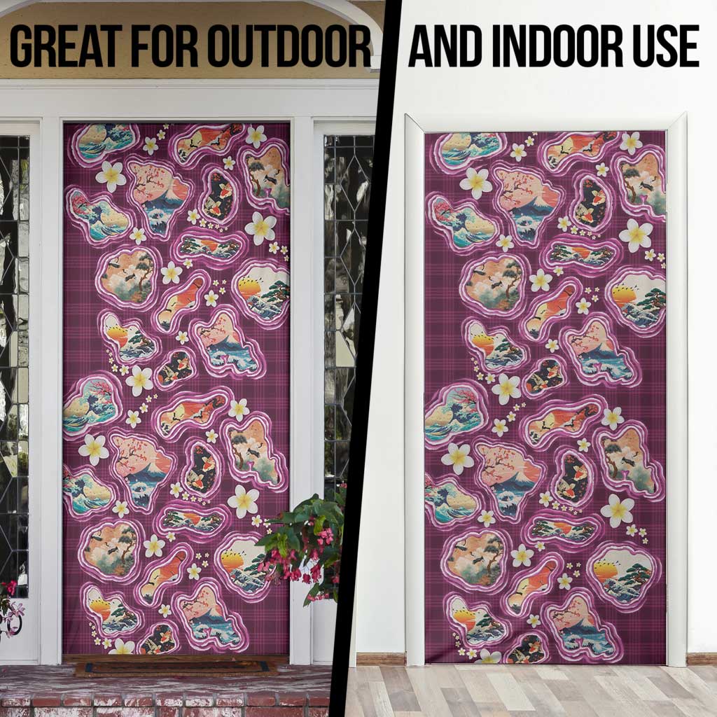 Hawaii Islands Map Design with Japanese Landscape Door Cover Hawaiian Japan Fusion Art Pink Color LT03 - Polynesian Pride