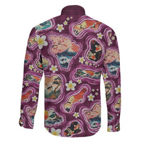 Hawaii Islands Map Design with Japanese Landscape Family Matching Off The Shoulder Long Sleeve Dress and Hawaiian Shirt Hawaiian Japan Fusion Art Pink Color LT03 - Polynesian Pride