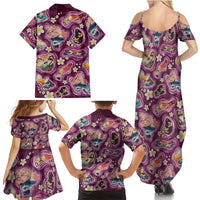 Hawaii Islands Map Design with Japanese Landscape Family Matching Summer Maxi Dress and Hawaiian Shirt Hawaiian Japan Fusion Art Pink Color LT03 - Polynesian Pride