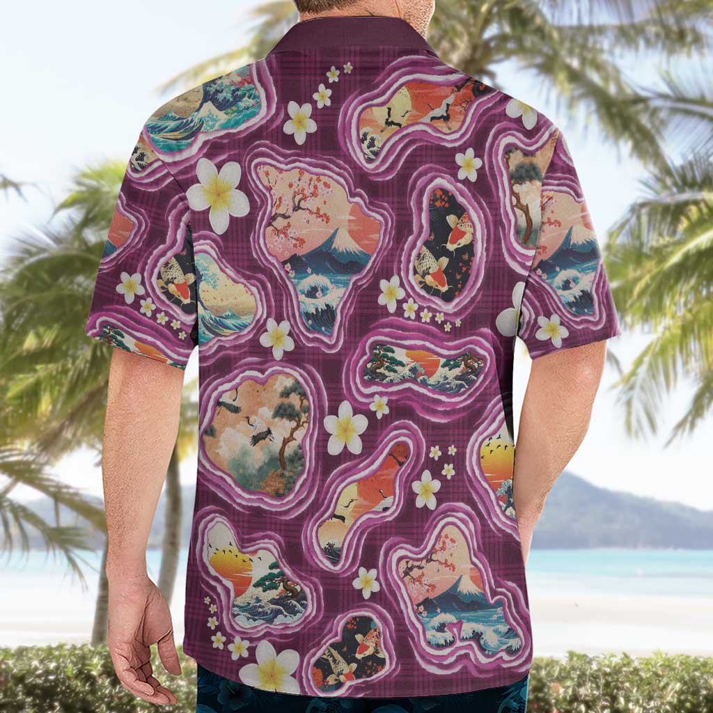 Hawaii Islands Map Design with Japanese Landscape Hawaiian Shirt Hawaiian Japan Fusion Art Pink Color LT03 - Polynesian Pride