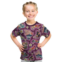 Hawaii Islands Map Design with Japanese Landscape Kid T Shirt Hawaiian Japan Fusion Art Pink Color LT03 Pink - Polynesian Pride
