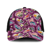 Hawaii Islands Map Design with Japanese Landscape Mesh Trucker Cap Hawaiian Japan Fusion Art Pink Color