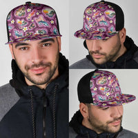 Hawaii Islands Map Design with Japanese Landscape Mesh Trucker Cap Hawaiian Japan Fusion Art Pink Color