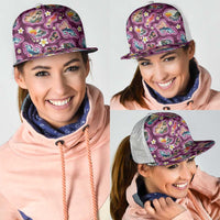 Hawaii Islands Map Design with Japanese Landscape Mesh Trucker Cap Hawaiian Japan Fusion Art Pink Color