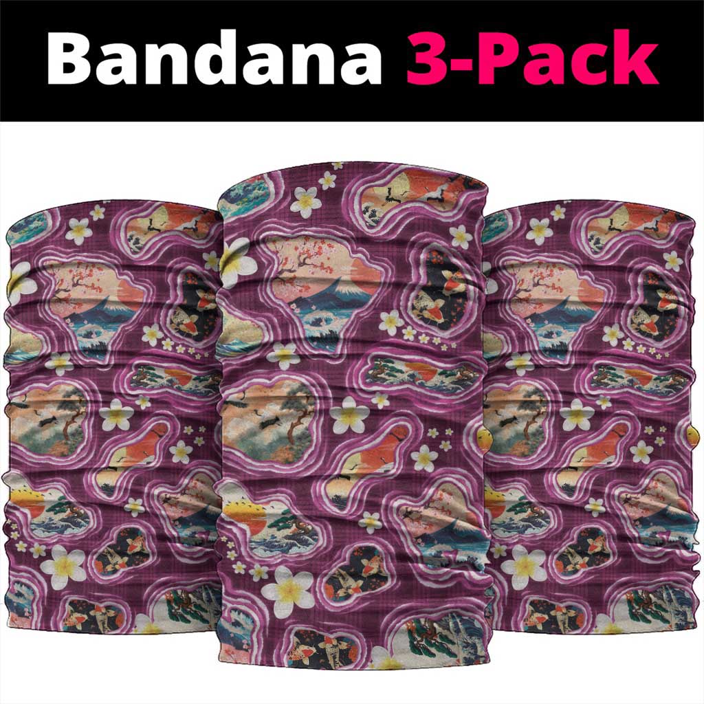 Hawaii Islands Map Design with Japanese Landscape Neck Gaiter Hawaiian Japan Fusion Art Pink Color