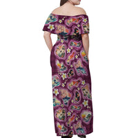 Hawaii Islands Map Design with Japanese Landscape Off Shoulder Maxi Dress Hawaiian Japan Fusion Art Pink Color LT03 - Polynesian Pride