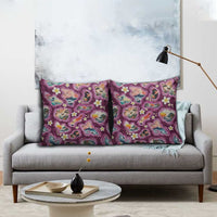 Hawaii Islands Map Design with Japanese Landscape Pillow Cover Hawaiian Japan Fusion Art Pink Color