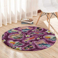 Hawaii Islands Map Design with Japanese Landscape Round Carpet Hawaiian Japan Fusion Art Pink Color