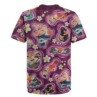 Hawaii Islands Map Design with Japanese Landscape Rugby Jersey Hawaiian Japan Fusion Art Pink Color