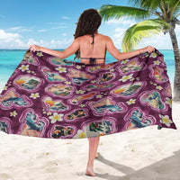 Hawaii Islands Map Design with Japanese Landscape Sarong Hawaiian Japan Fusion Art Pink Color