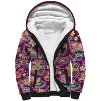 Hawaii Islands Map Design with Japanese Landscape Sherpa Hoodie Hawaiian Japan Fusion Art Pink Color LT03 Unisex Pink - Polynesian Pride