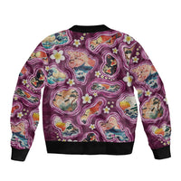 Hawaii Islands Map Design with Japanese Landscape Sleeve Zip Bomber Jacket Hawaiian Japan Fusion Art Pink Color