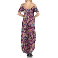 Hawaii Islands Map Design with Japanese Landscape Summer Maxi Dress Hawaiian Japan Fusion Art Pink Color LT03 - Polynesian Pride