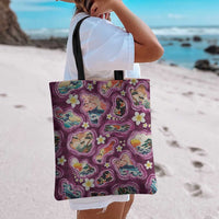 Hawaii Islands Map Design with Japanese Landscape Tote Bag Hawaiian Japan Fusion Art Pink Color