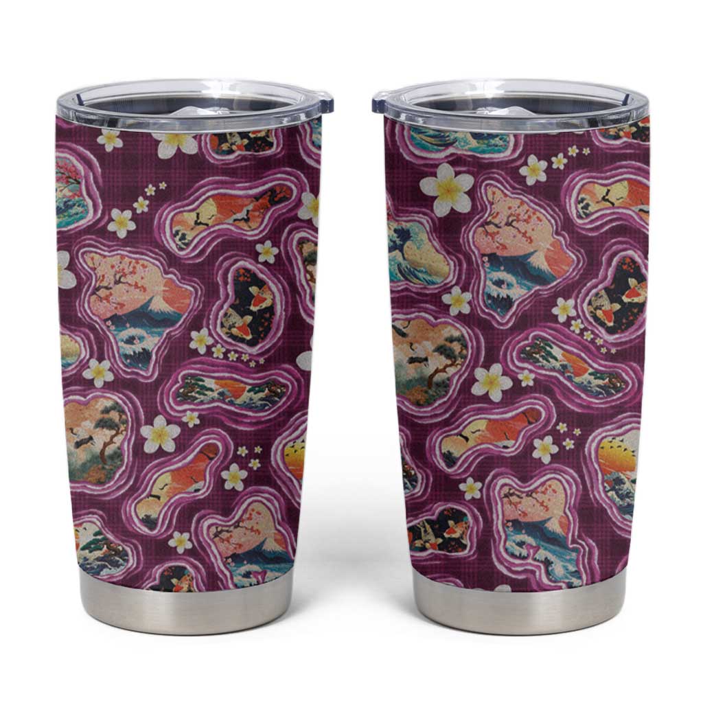 Hawaii Islands Map Design with Japanese Landscape Tumbler Cup Hawaiian Japan Fusion Art Pink Color LT03 Pink - Polynesian Pride