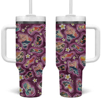 Hawaii Islands Map Design with Japanese Landscape Tumbler With Handle Hawaiian Japan Fusion Art Pink Color