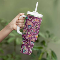 Hawaii Islands Map Design with Japanese Landscape Tumbler With Handle Hawaiian Japan Fusion Art Pink Color