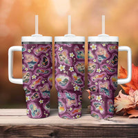 Hawaii Islands Map Design with Japanese Landscape Tumbler With Handle Hawaiian Japan Fusion Art Pink Color