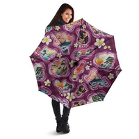 Hawaii Islands Map Design with Japanese Landscape Umbrella Hawaiian Japan Fusion Art Pink Color