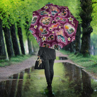 Hawaii Islands Map Design with Japanese Landscape Umbrella Hawaiian Japan Fusion Art Pink Color