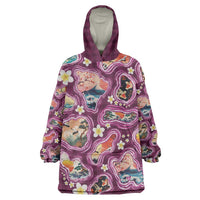 Hawaii Islands Map Design with Japanese Landscape Wearable Blanket Hoodie Hawaiian Japan Fusion Art Pink Color LT03 One Size Pink - Polynesian Pride