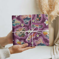 Hawaii Islands Map Design with Japanese Landscape Wrapping Paper Hawaiian Japan Fusion Art Pink Color