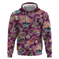Hawaii Islands Map Design with Japanese Landscape Zip Hoodie Hawaiian Japan Fusion Art Pink Color LT03 Pullover Hoodie Pink - Polynesian Pride