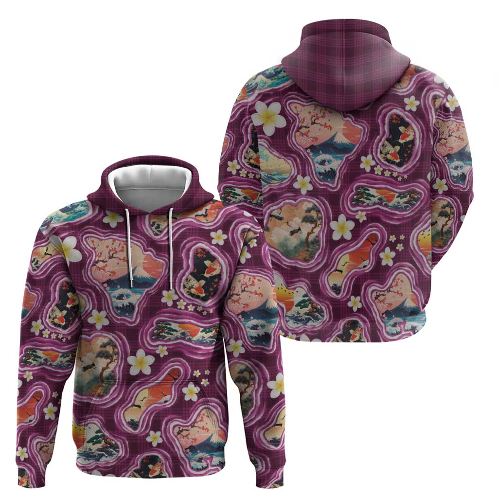 Hawaii Islands Map Design with Japanese Landscape Zip Hoodie Hawaiian Japan Fusion Art Pink Color LT03 - Polynesian Pride