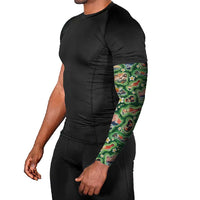 Hawaiian and Japanese Culture Together Arm Sleeves Hawaiian Island Shapes with Japanese Landscape Green Color LT03 - Polynesian Pride